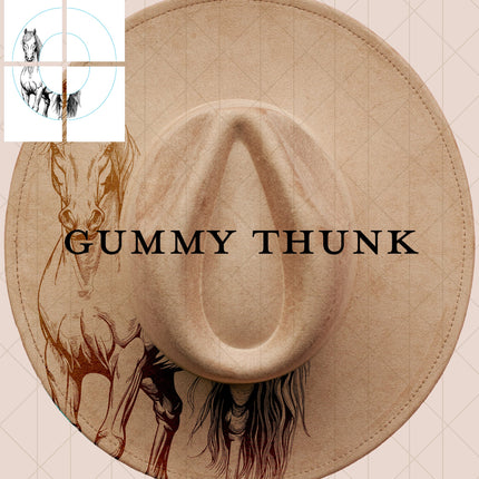 Simple Horse Printable Hand Burning Design Wide Brim Hat PNG Only