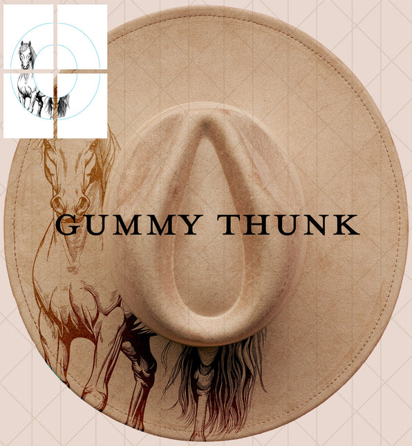 Simple Horse Printable Hand Burning Design Wide Brim Hat PNG Only