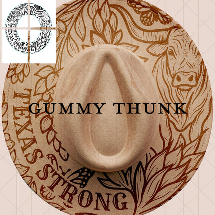 Texas Strong Printable Hand Burning Design Wide Brim Hat PNG Only