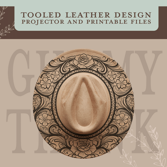 Tooled Leather  -- Digital Designs -- HAND BURNING PROJECTOR AND PRINTABLE FILES ONLY  -- Wide Brim Hat Template
