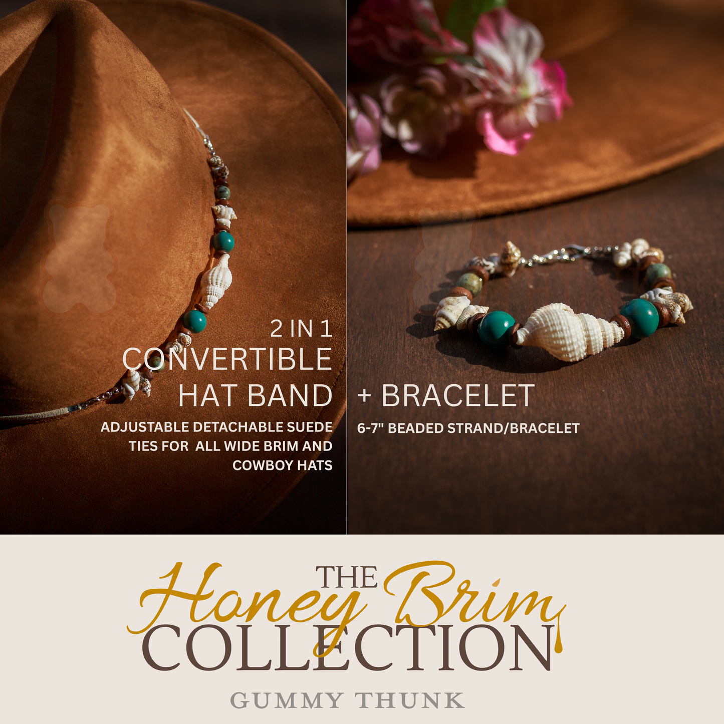 2 in 1 Beaded Hat Band + Bracelet Combo for All Wide Brim, Fedora, and Cowboy Style Hats