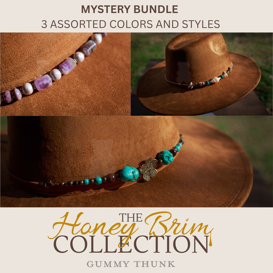 MYSTERY BUNDLE - 3 ASSORTED COLORS AND STYLES - 2 in 1 Beaded Hat Band + Bracelet Combo for All Wide Brim, Fedora, and Cowboy Style Hats