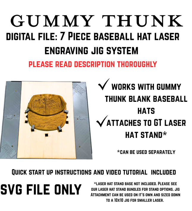Baseball Hat Jig System for Lasers and GT Laser Hat Stand - DIGITAL FILE - PLEASE READ ALL INFO